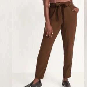 Old Navy Brown Peppercorn High Rise Paper Bag Waist Tapered Pants